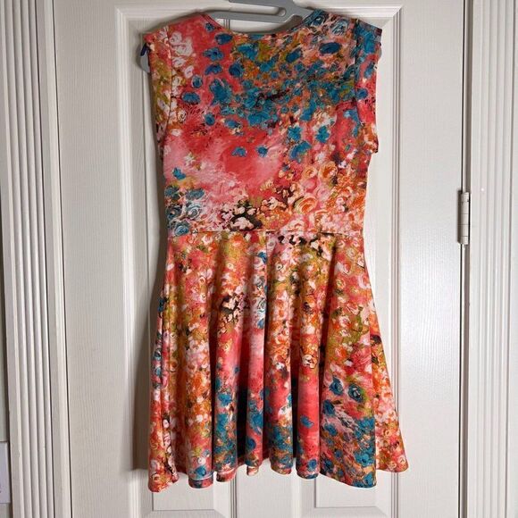 Rolla Coster Apricot and Turquoise Skater Dress Size L - Picture 2 of 5